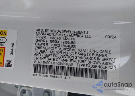 2025 Honda Accord Se from USA, damaged, VIN 1HGCY1F40SA000830